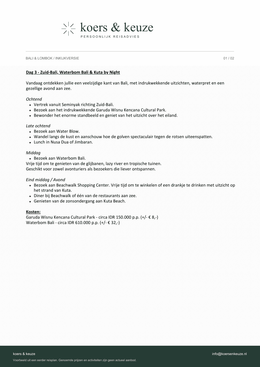 Voorbeeldpagina 1: Een dag aan de zuidkust. De volledige pagina is ook beschikbaar in de PDF.